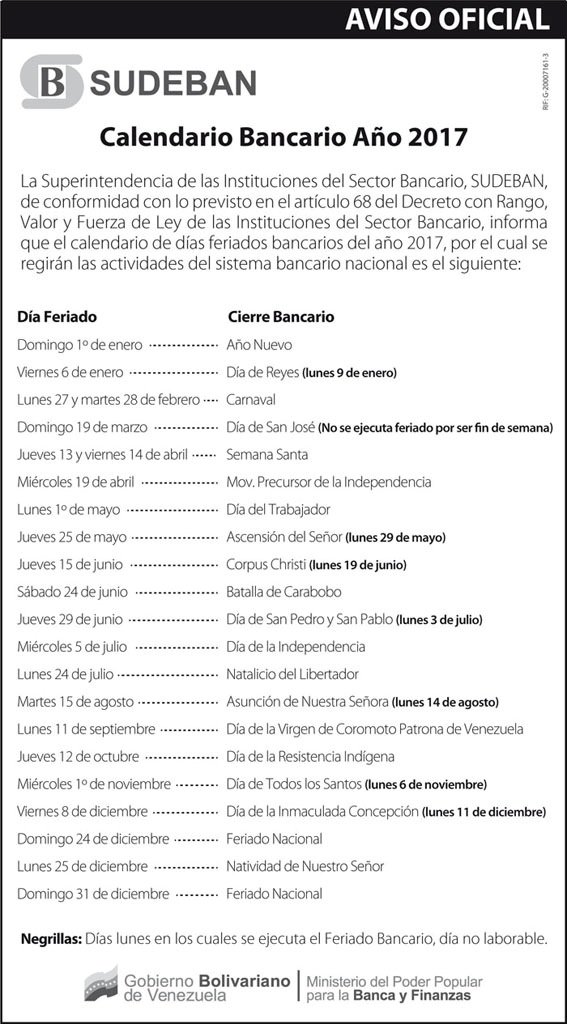 calendariobancariosudeban2017