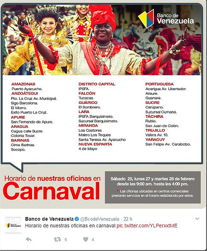 Agencias bancarias disponibles en Carnaval