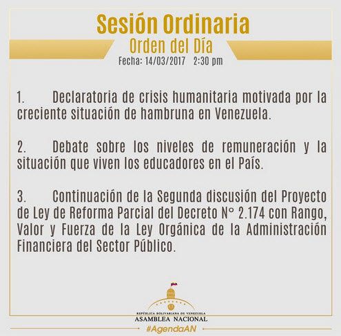 AN evaluará declarar crisis humanitaria este martes