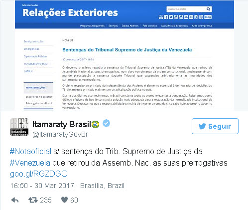 Brasil y Panamá rechazan actuación del TSJ contra la AN