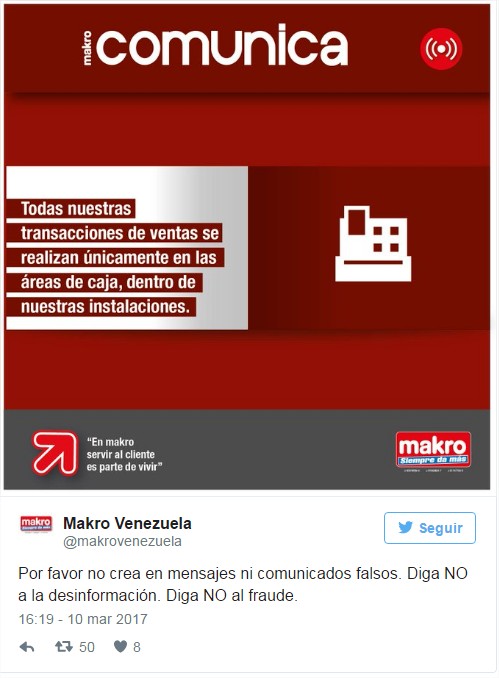 Makro pide «no creer en mensajes ni comunicados falsos»