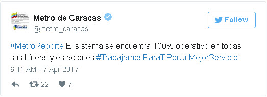 Metro de Caracas restablece servicio en todas sus estaciones