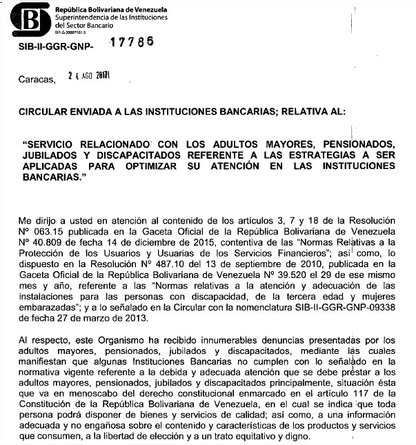 Sudeban ordena a los bancos no limitar retiros a pensionados