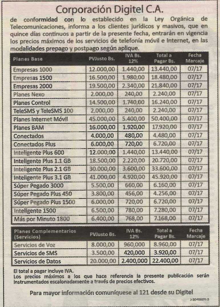 Estas son las nuevas tarifas de Movistar y Digitel