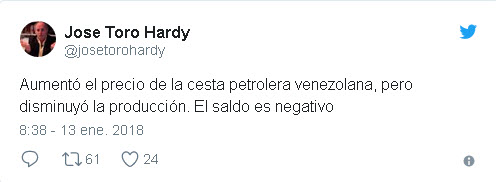 Toro Hardy: Aumentó precio del petróleo, pero no la producción