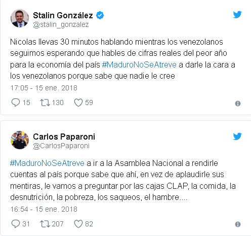 Diputados rechazan mensaje anual de Maduro ante la ANC