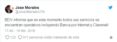 Banco de Venezuela anuncia restablecimiento de servicios