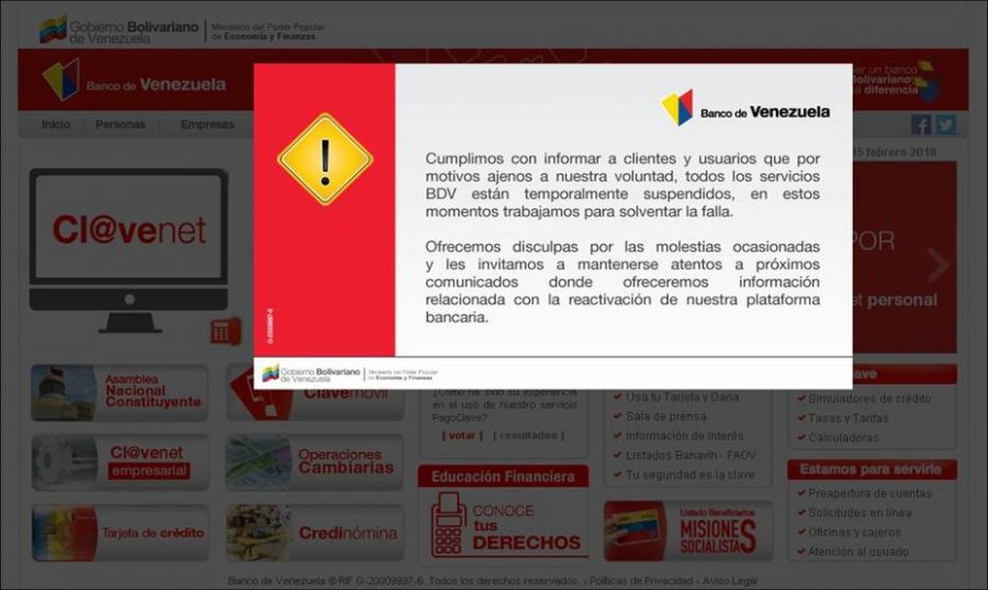 Banco de Venezuela continúa con servicios suspendidos