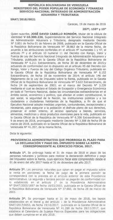 En Gaceta Oficial prórroga del ISLR hasta el 31 de mayo