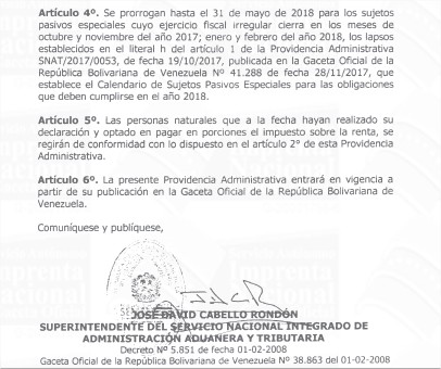 En Gaceta Oficial prórroga del ISLR hasta el 31 de mayo