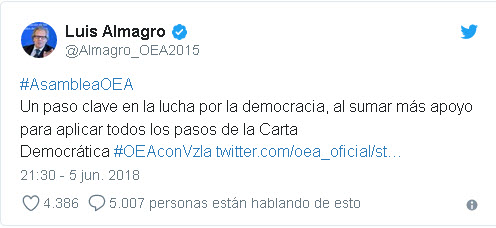 Almagro: Resolución en Venezuela es un paso para la Carta Democrática