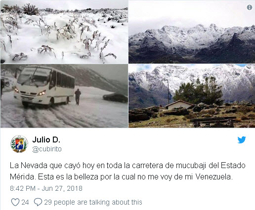 Reportan nevadas en páramos merideños