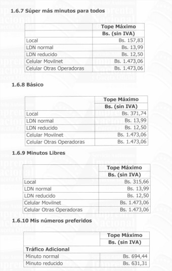 Cantv incrementa tarifas de telefonía local