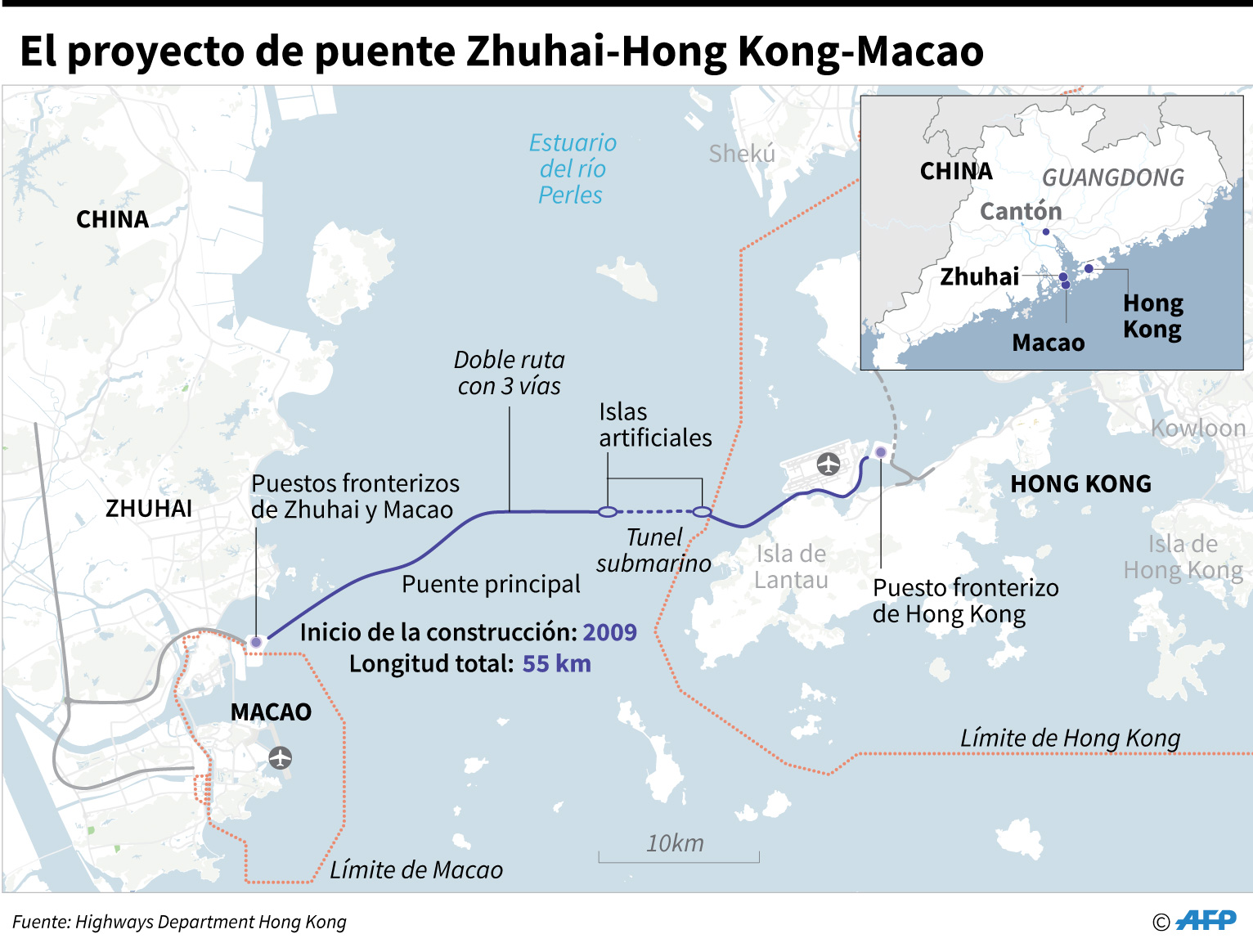 Puente que une Hong Kong con China continental abrirá el miércoles
