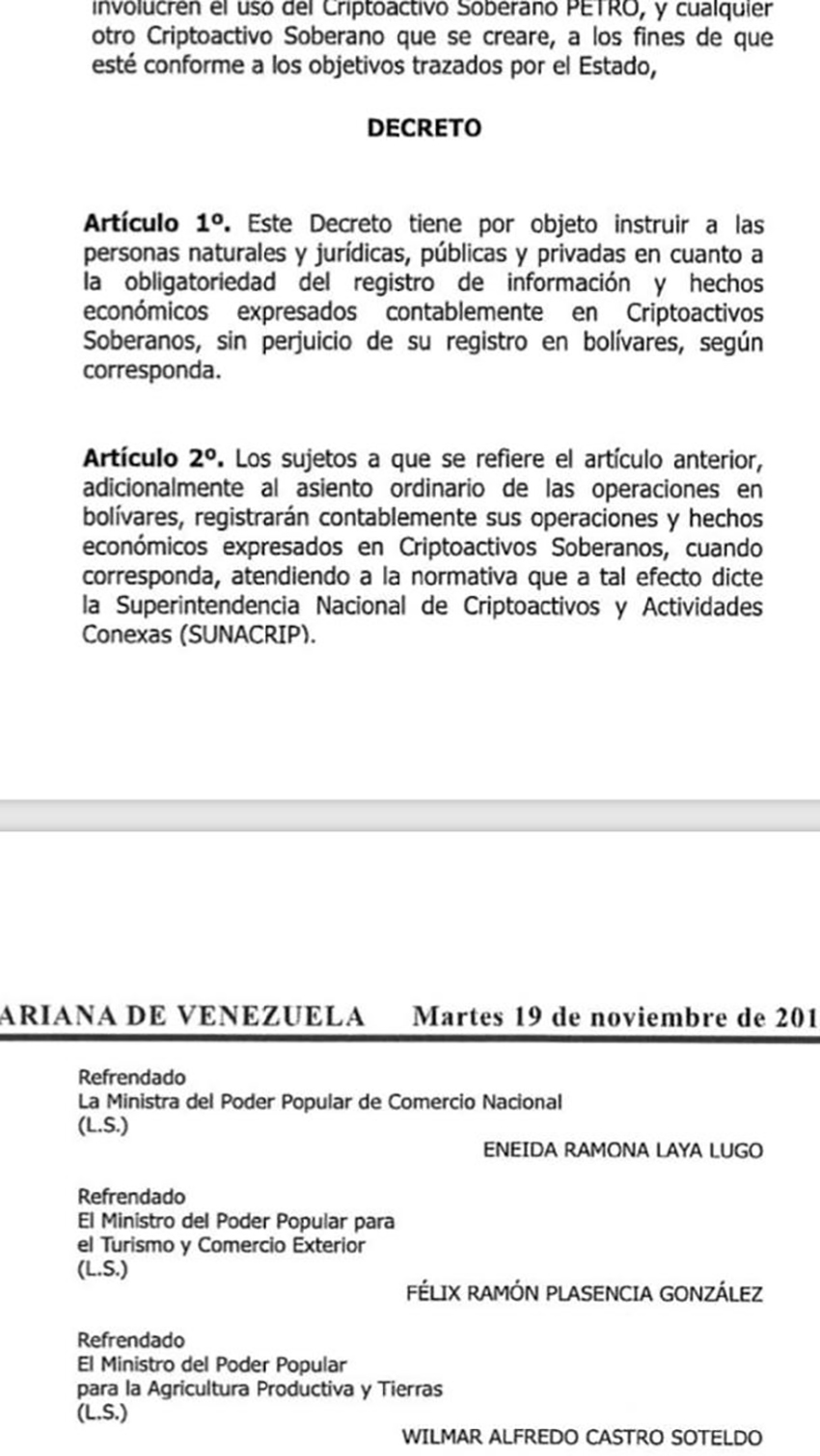 Publican en Gaceta Oficial decreto que obliga a llevar información contable en Petros