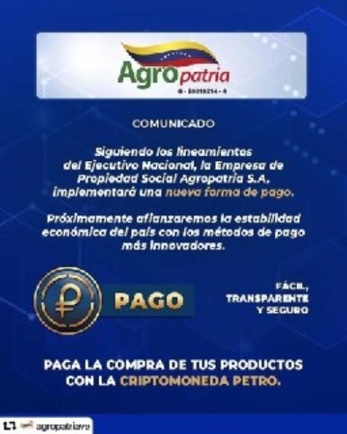 Banco Agrícola y Agropatria abren las puertas de la banca y el agro al Petro