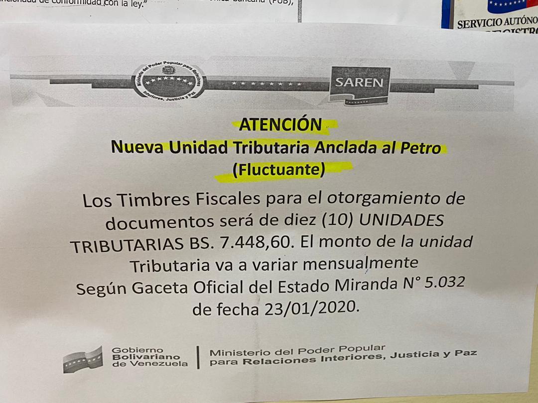 Saren aplica aumento de la Unidad Tributaria a través del anclaje al Petro