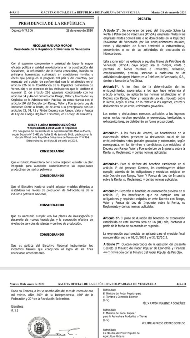 Exoneran a Pdvsa, filiales y empresas mixtas del ISLR durante un año