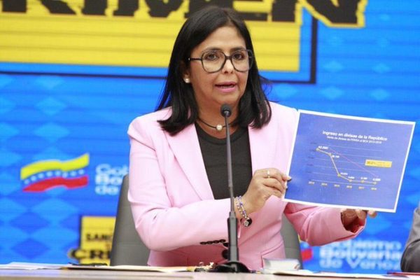 Delcy Rodriguez: Ingresos de Venezuela en divisas cayeron 90,5% por sanciones de EE.UU.