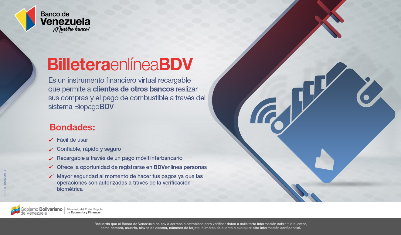 Banco de Venezuela crea BilleteraenlíneaBDV para clientes de otros Bancos