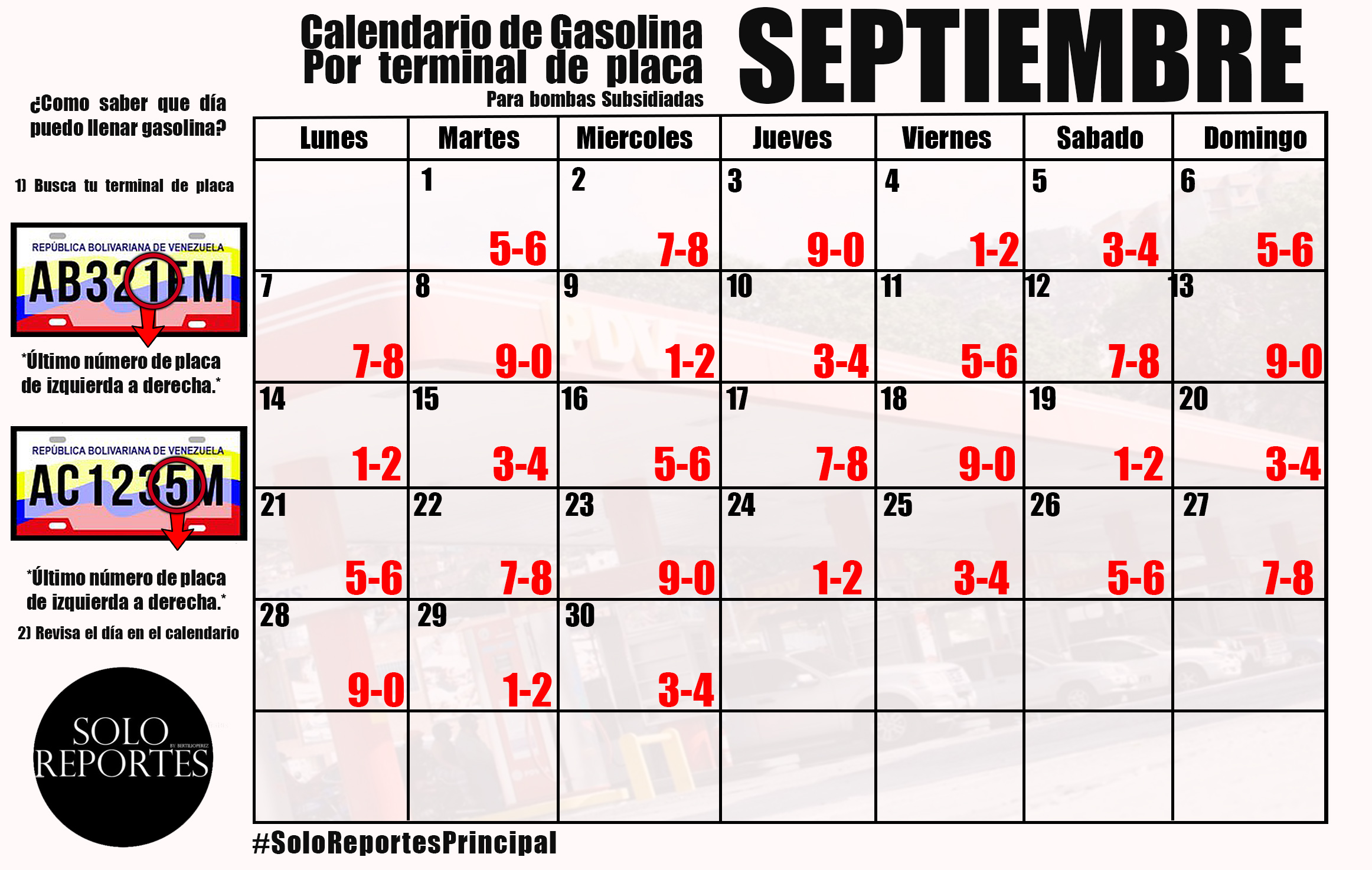 Este será el calendario de septiembre para surtir gasolina por terminal de placa