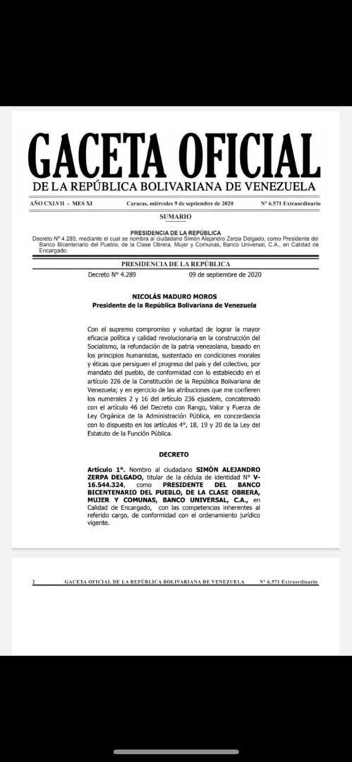 Ex ministro Simón Zerpa ahora presidirá al Banco Bicentenario