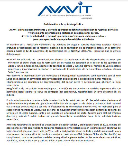 Avavit: prórroga de cierre de vuelos pone en riesgo de quiebra a todas las agencias de viaje