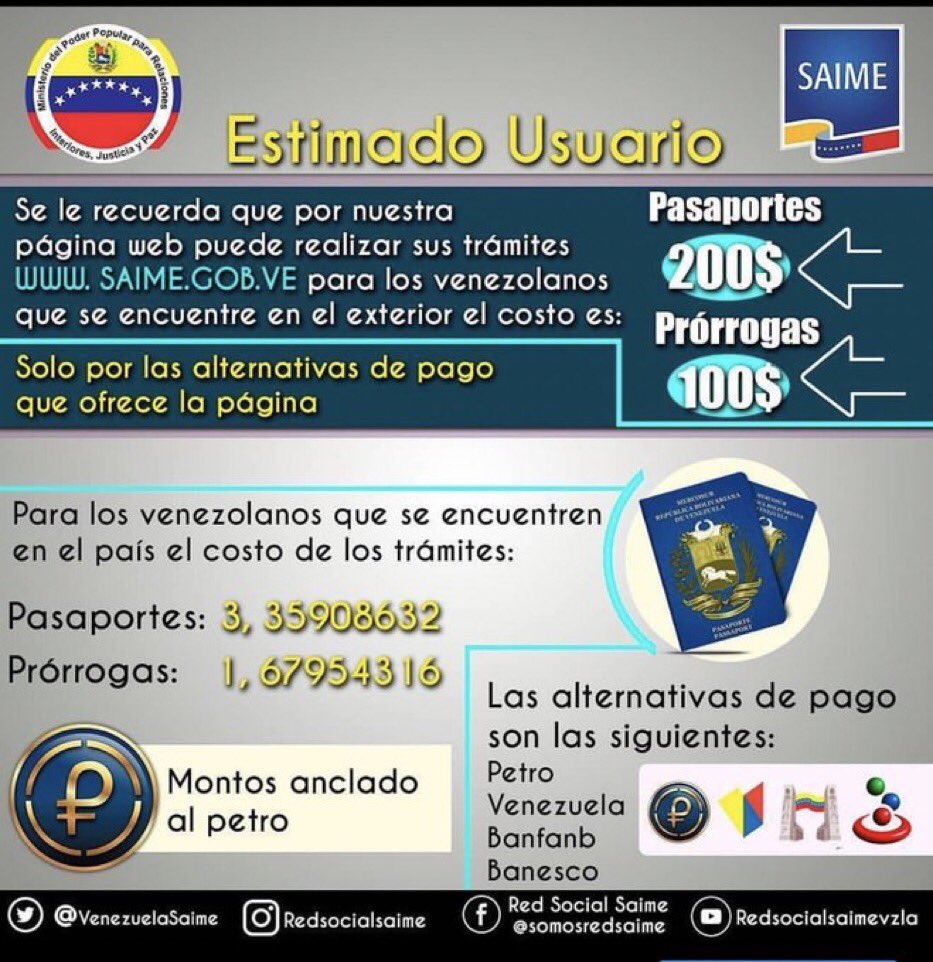 ¿Cuántos salarios mínimos devaluados cuesta un pasaporte en Venezuela?