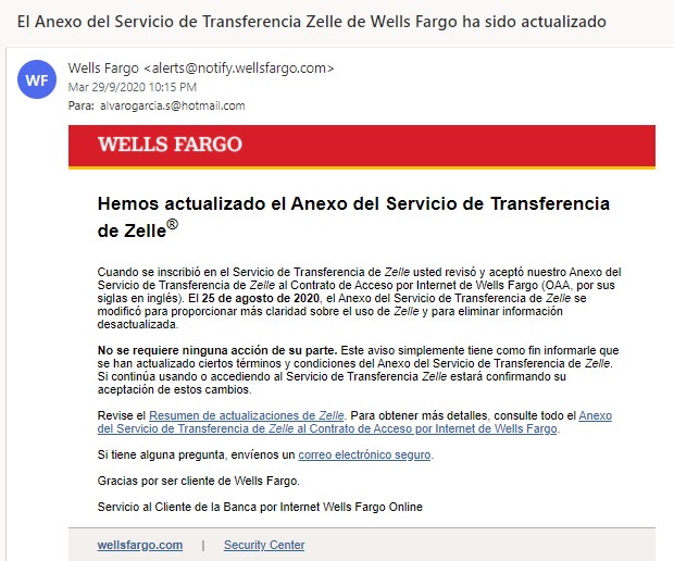 Servicio de transferencias de Zelle fue restituido a clientes de Wells Fargo en Venezuela