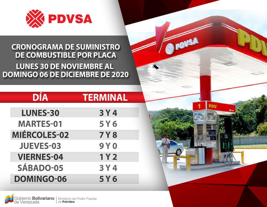 Este es el calendario del pico y placa para la gasolina hasta el #6Dic