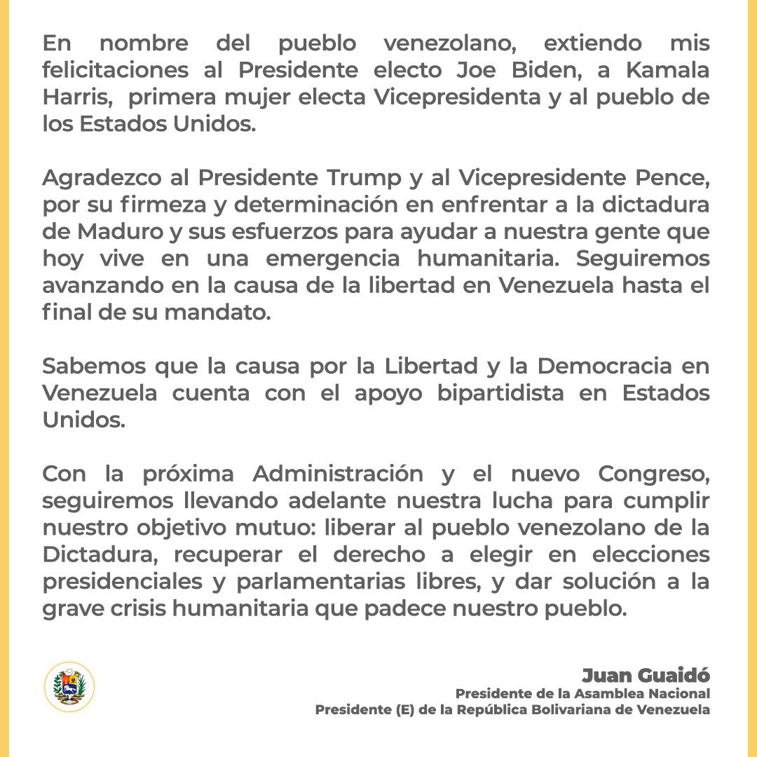 Actualización | Guaidó y Maduro reconocen triunfo y felicitan Joe Biden