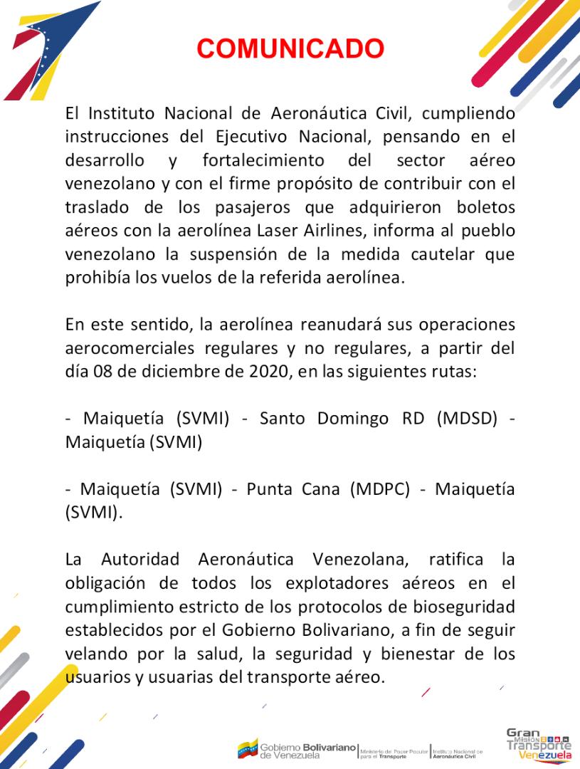 Laser Airlines reanudará vuelos a República Dominicana a partir de este #8Dic