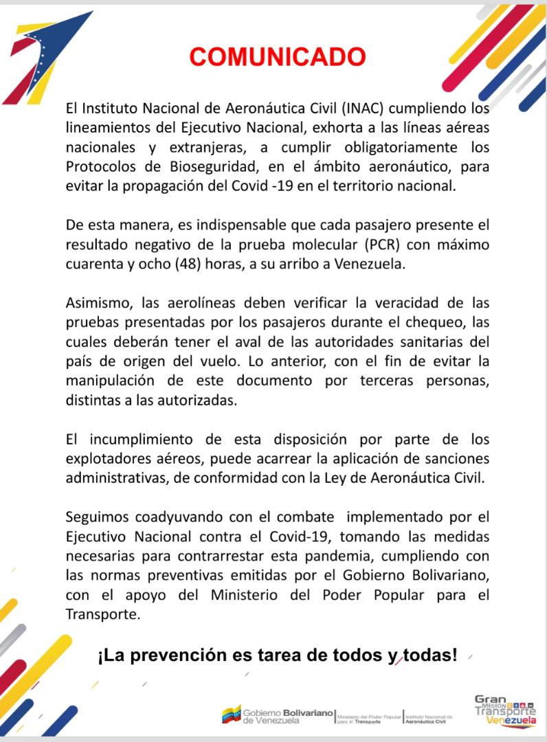 INAC advierte que habrá sanciones para aerolíneas que no cumplan protocolos de bioseguridad