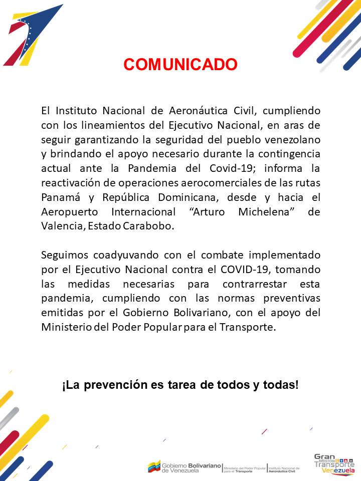 INAC autoriza vuelos a Panamá y República Dominicana desde aeropuerto de Valencia