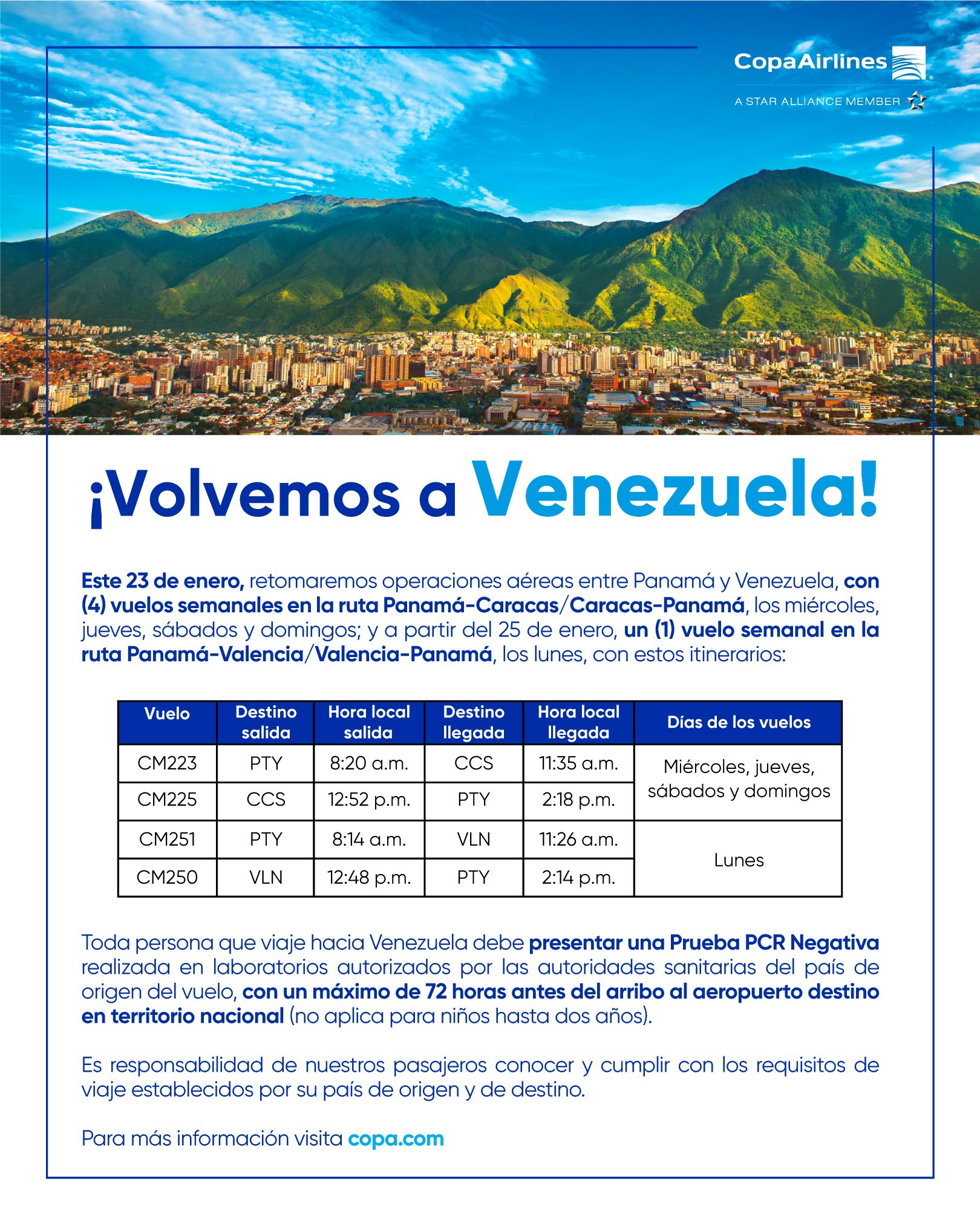 Copa Airlines retoma vuelos entre Venezuela y Panamá a partir de este sábado #23Ene