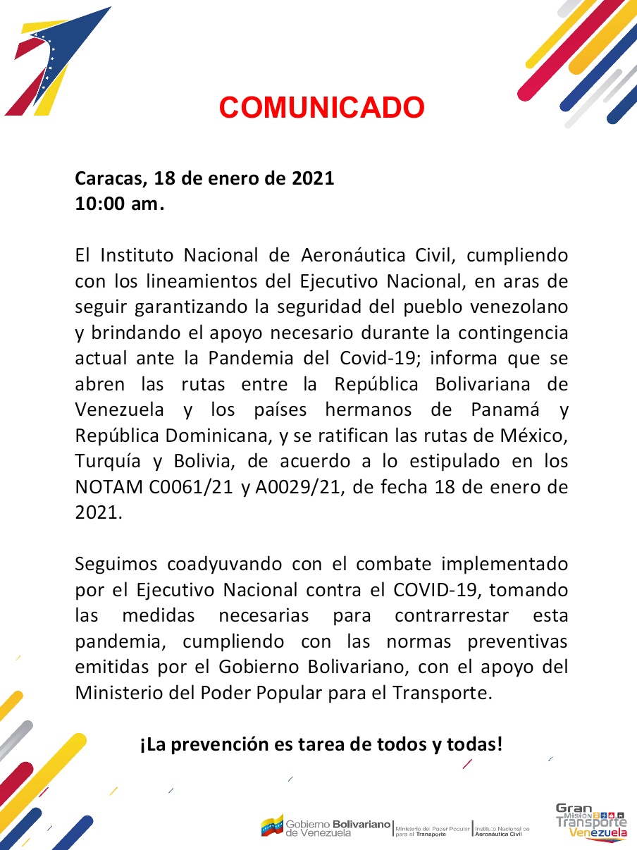 Reabren rutas aéreas a República Dominicana y Panamá