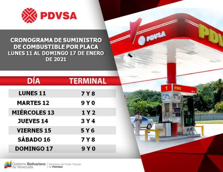 Este es el calendario para la venta de gasolina hasta el 17 de Enero