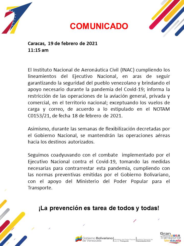 INAC anuncia restricción de vuelos comerciales hasta próxima semana de flexibilización