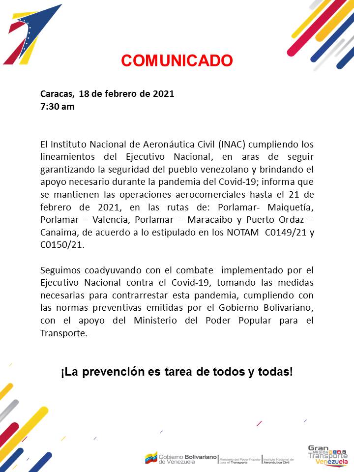 INAC prorroga habilitación de estas rutas nacionales hasta el domingo #21Feb