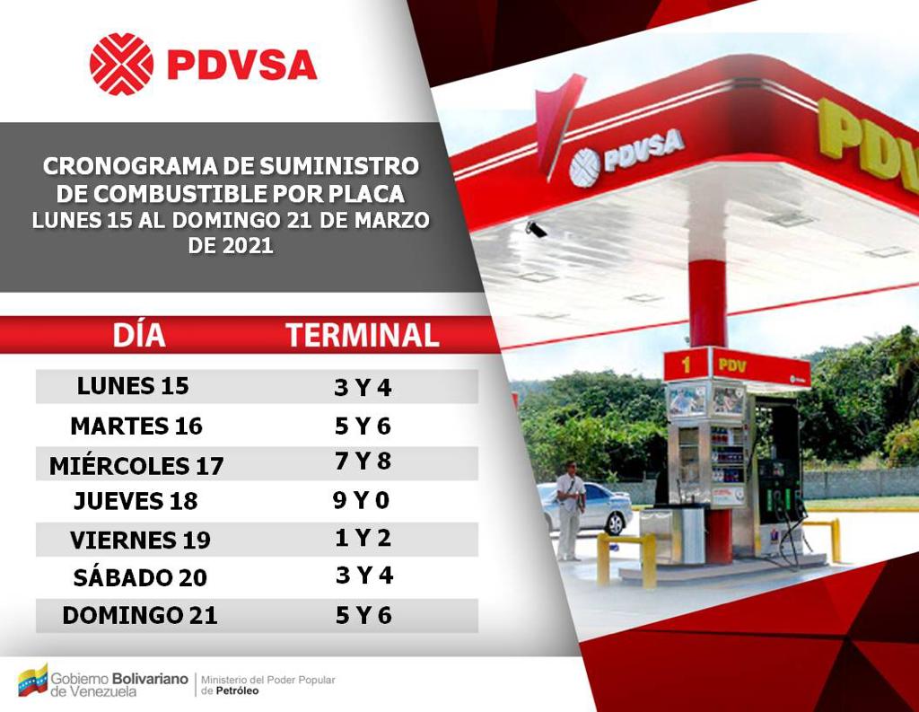 Conozca el calendario de suministro de combustible hasta el #21Marzo