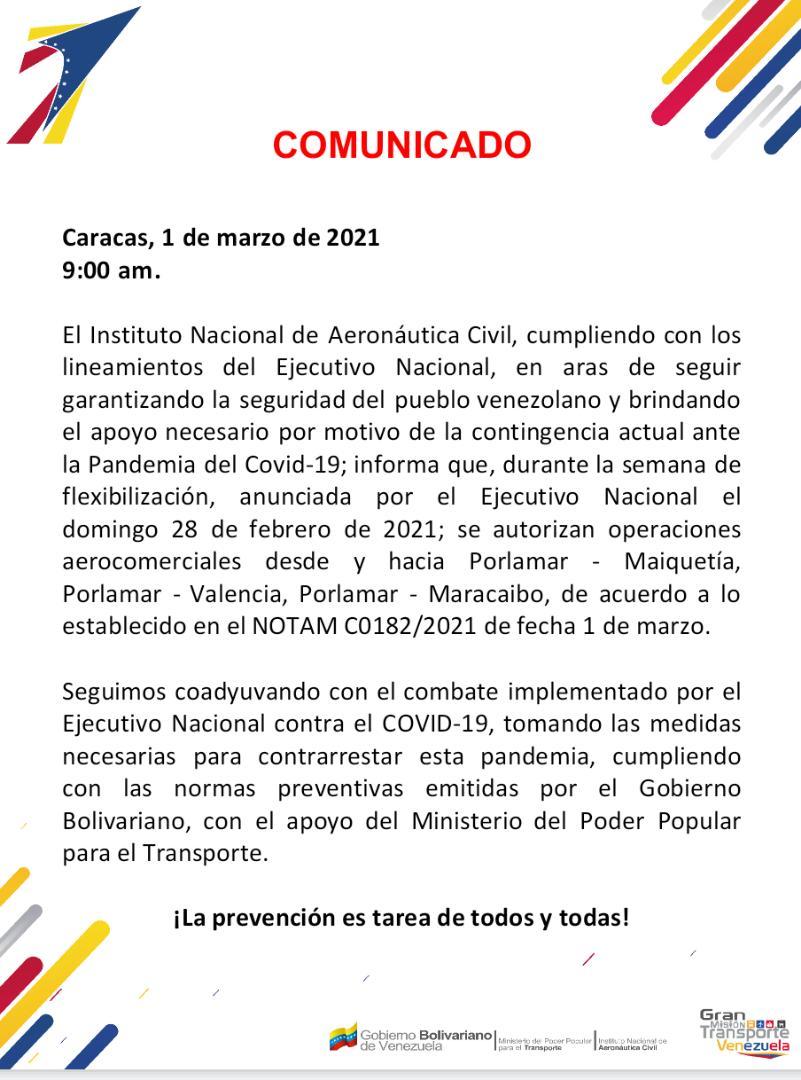 INAC habilita vuelos nacionales durante semana de flexibilización