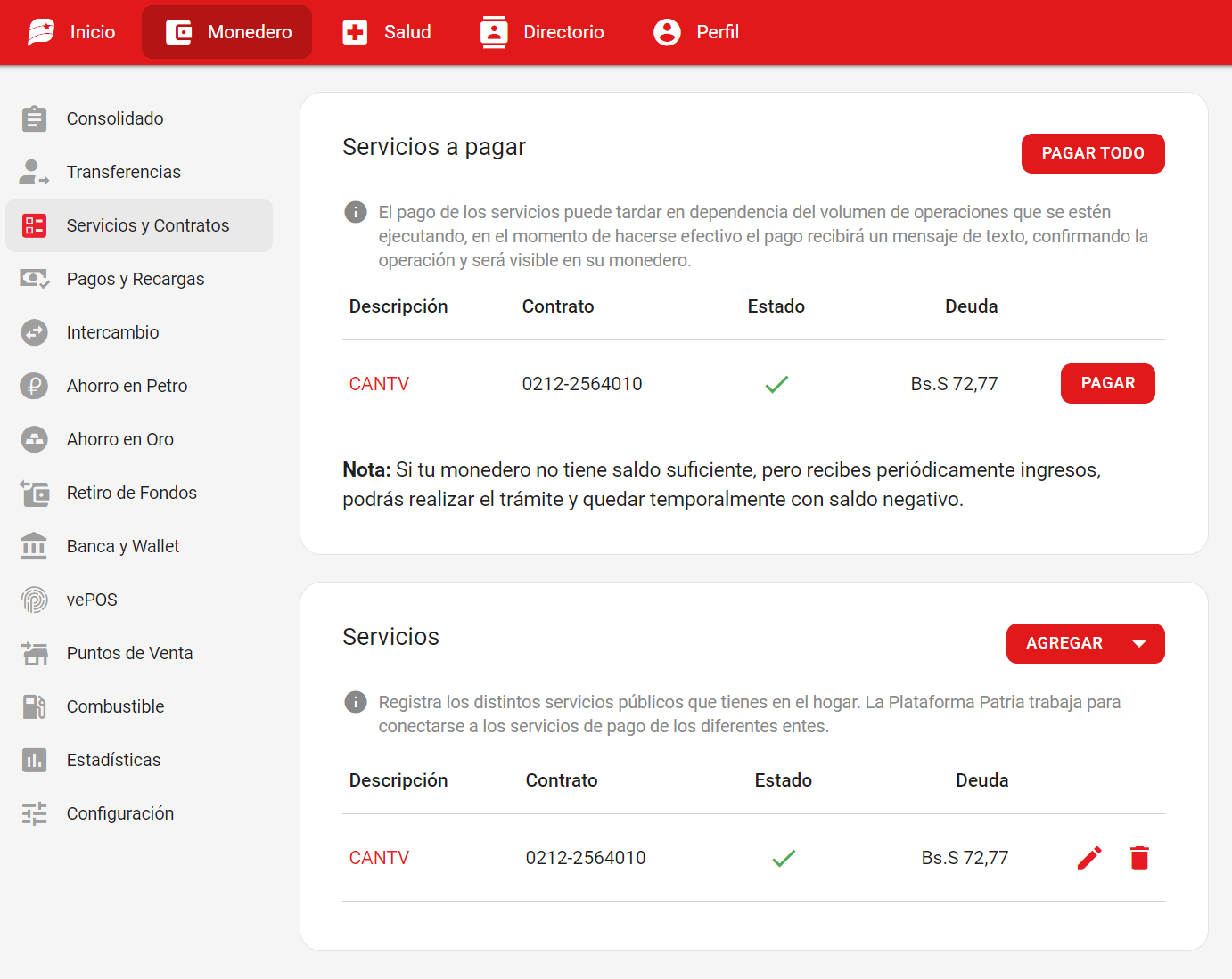 Plataforma Patria habilita opción para pagar recibos de telefonía CANTV