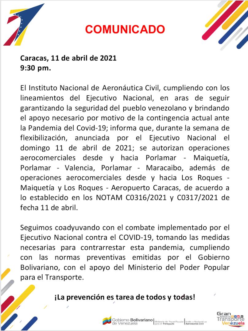 Comunicado | El INAC autorizó estas rutas nacionales durante semana de flexibilización