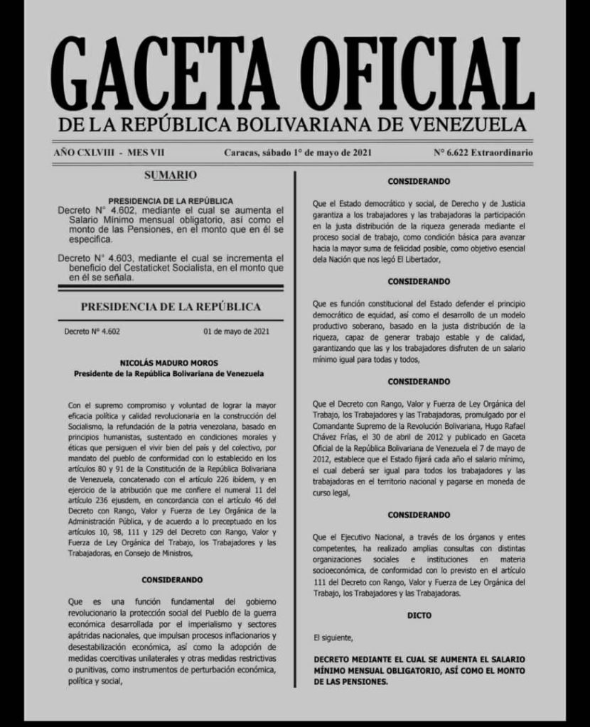 Ya en Gaceta Oficial | Ejecutivo anuncia aumento del salario integral a 10 millones de bolívares