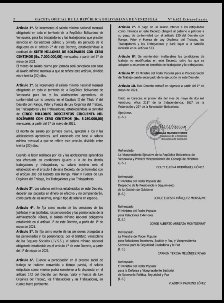 Ya en Gaceta Oficial | Ejecutivo anuncia aumento del salario integral a 10 millones de bolívares
