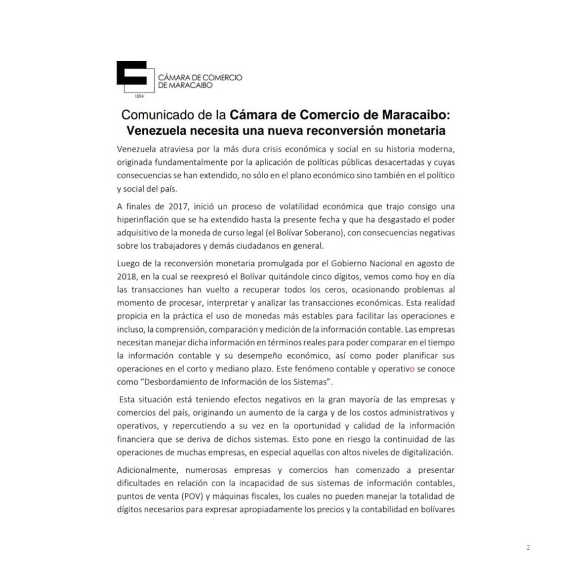 Cámara de Comercio de Maracaibo demanda al BCV una reconversión monetaria urgente