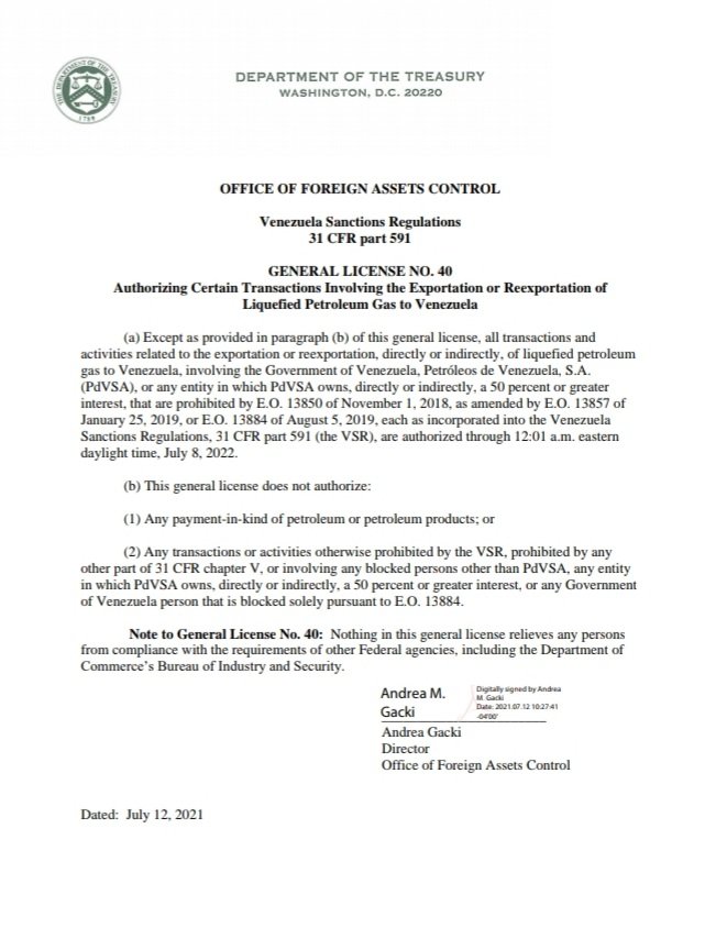 EEUU emitió licencia que permite exportaciones de gas licuado hacia Venezuela