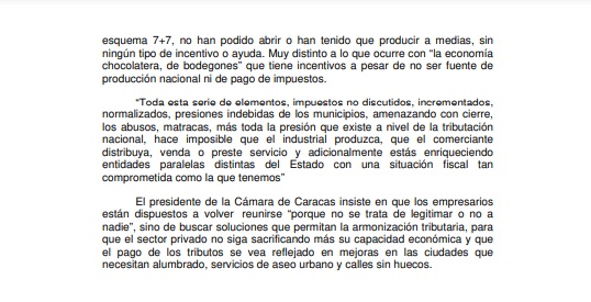 Comunicado| Cámara de Caracas solicita revisión de impuestos municipales
