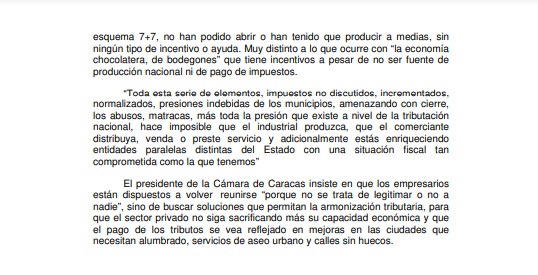 Comunicado| Cámara de Caracas solicita revisión de impuestos municipales