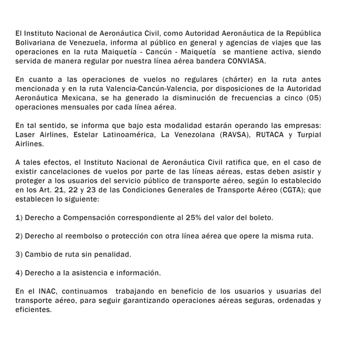 Las aerolíneas autorizadas para continuar vuelos chárter a México y los derechos que deben garantizar si cancelan los viajes, según el INAC